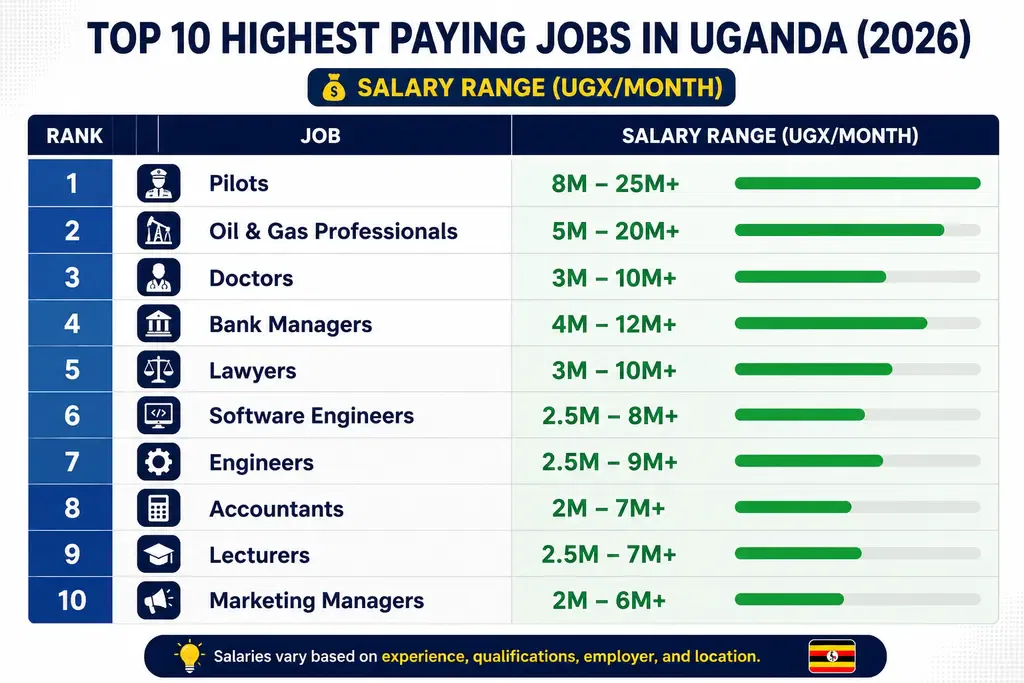 Top 10 highest paying jobs in Uganda 2026